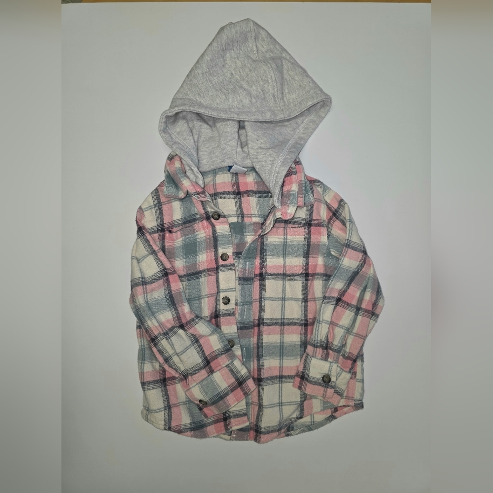 Old Navy Kids Plaid Hoodie - Pink & Gray
